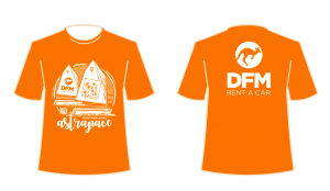 Diseño de la camiseta conmemorativa de la regata solidaria a favor de Astrapace, en la que participamos desde DFM Rent a Car.