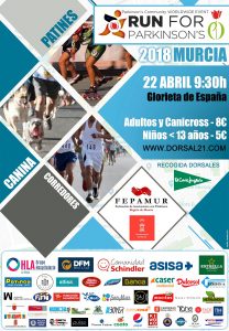 Cartel de la novena edición de la carrera Run for Parkinson's Murcia, que apoyamos desde DFM Rent a Car